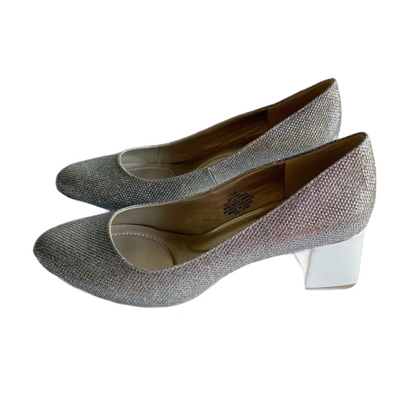 Bandolino Gold Block Heel Pumps Size 7.5 Glitter Chunky Low Heels Holiday Formal - Picture 6 of 14